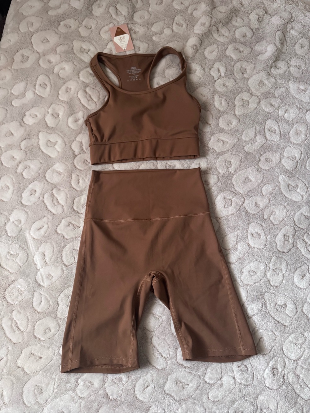 Women's Brown Active Crop Tank and High-Waist Biker Shorts Set NWT